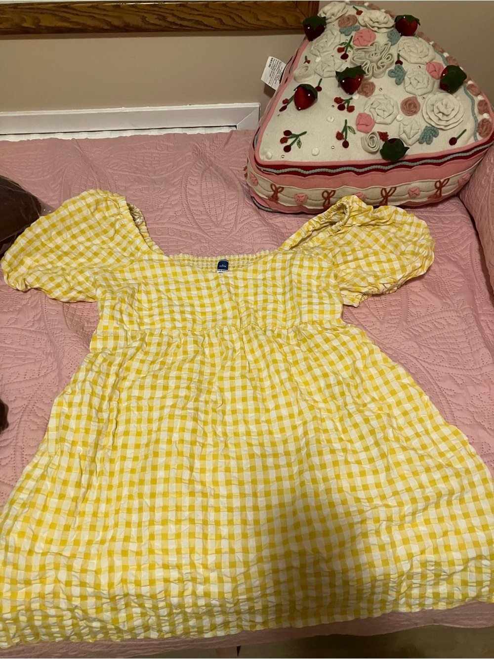 Old Navy Yellow Gingham Puff-Sleeve Mini Dress